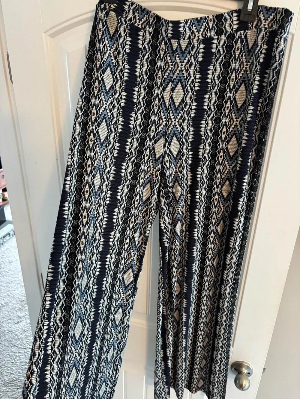 Cato Black & Cream Wide-Leg Tribal Pattern Pants